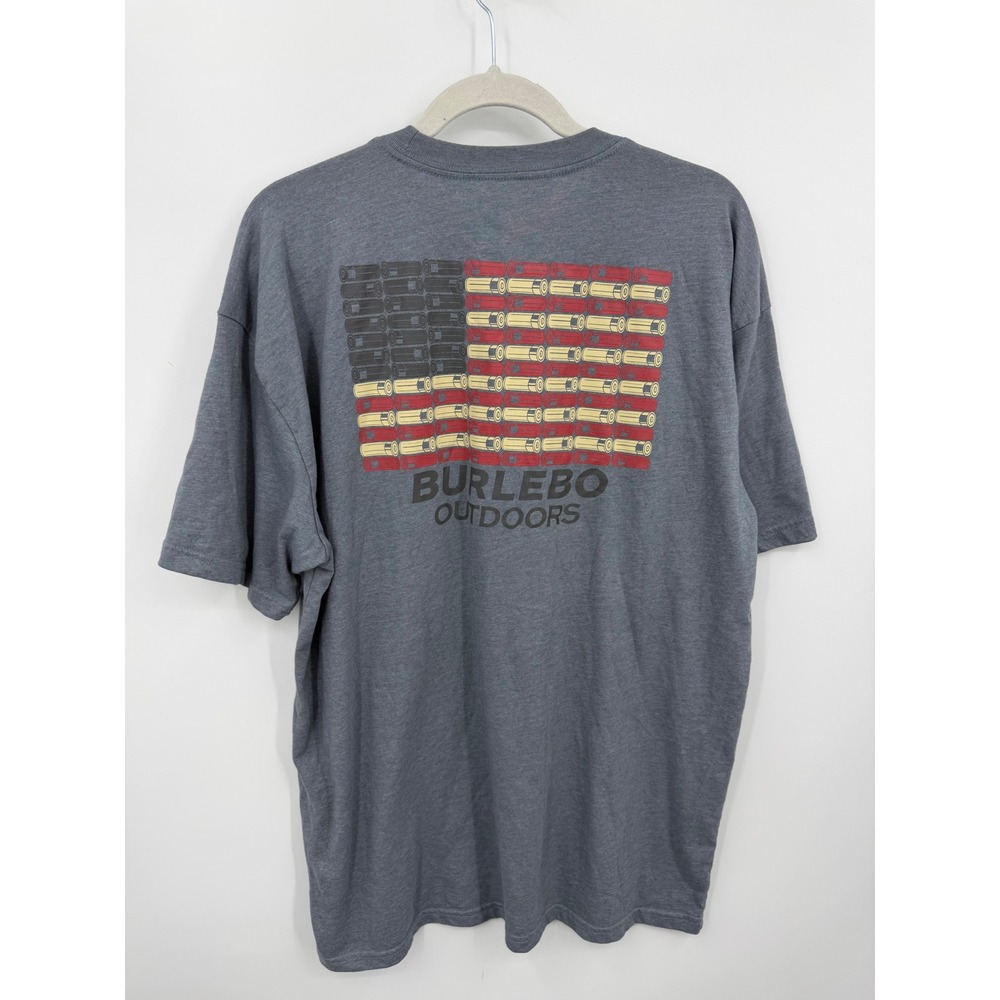 Burlebo Shotgun Shell Flag Pocket T-Shirt Mens XL Gray Patriotic Outdoor Graphic